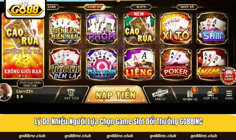 Giao diện slot đổi thưởng GO88INC với nhiều chủ đề khác nhau
