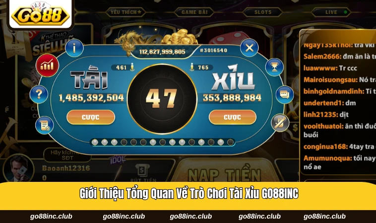 Bàn tài xỉu của GO88INC với giao diện hiển thị kết quả trực tiếp